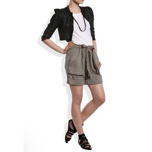 By Malene Birger Olive Linen Cargo High Waisted Tie Belt Button Fly Utility 38